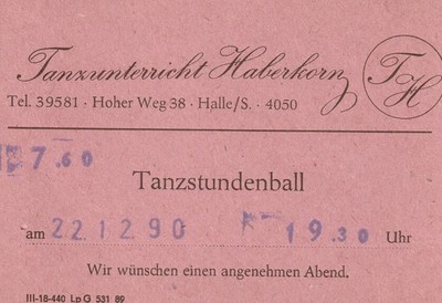 DDR_Dok_019 Einladungskarte zum Tanzstundenball 1990, Tanzunterricht Haberkorn