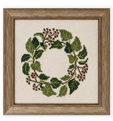 Scandinavian Huck Weave Cross Stitch Ivy Wreath Pattern & DMC Floss Chart