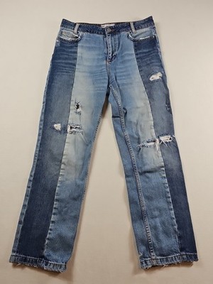 Free People Women s Two Tone Patchwork High Waist Jeans Denim Sz 28 Straight Leg