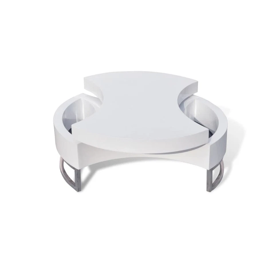 Coffee Table High gloss white MDF, Stainless Steel Compact - Image 3 of 4