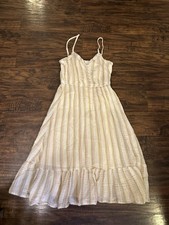 Aerie Striped Midi Button Front Sundress Pastel Stripe Size S