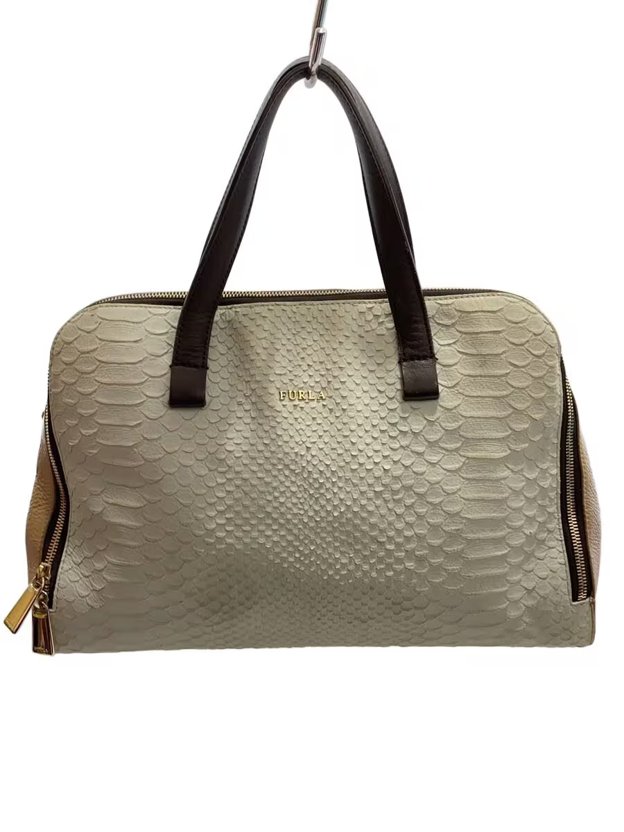 FURLA Python Pattern 2WAY Tote Bag Leather Blue B… - image 1