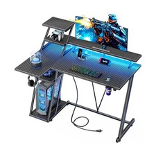 39 Inch Gaming Desk with LED Lights Power Outlet, Small Gaming Computer Des...