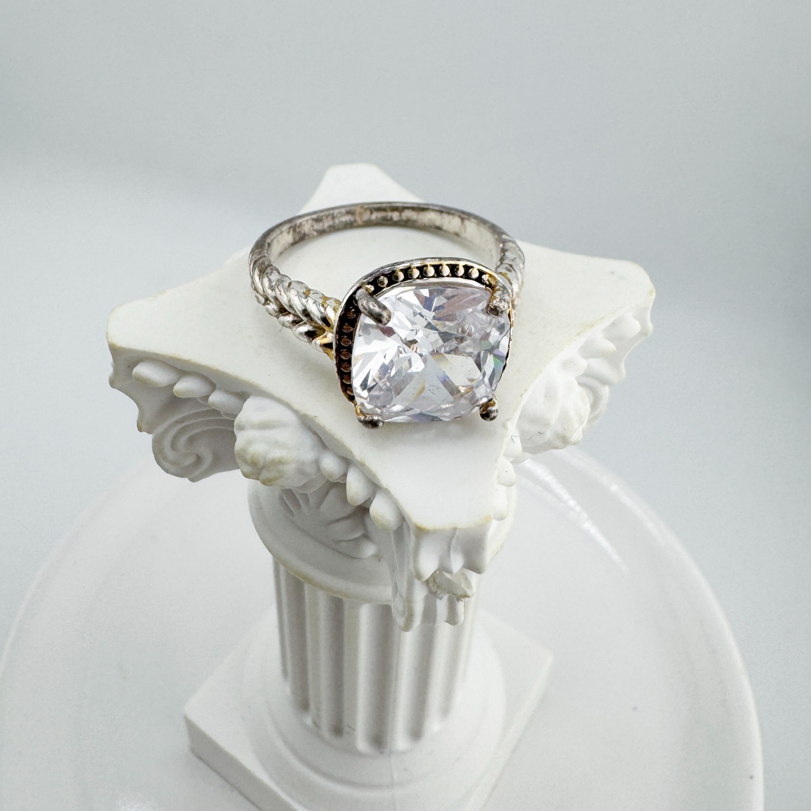 Statement Clear Cushion-Cut Rhinestone Ring Silve… - image 9