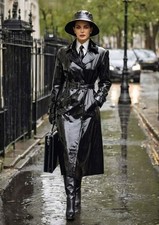 NEW PVC Vinyl womens Shinny trench long Coat Waterproof Winters Jacket UK