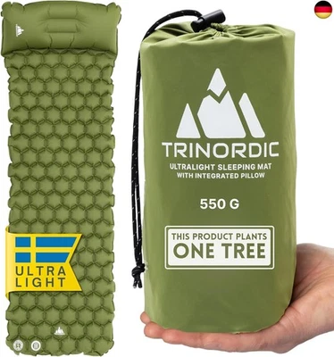TRINORDIC 550g Ultraleichte Aufblasbare Isomatte - Mit Aufblasbarem Kissen -