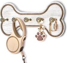 Rustic Farmhouse Dog Leash Holder for Wall - Decorative Key Hooks Wall Mount wit