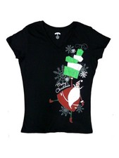 Women Black Merry Christmas Saint Nick Holiday T-Shirt Santa Clause Shirt Small