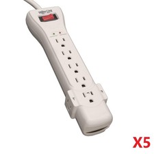 Lot of 5 Tripp Lite SUPER7 7-Outlet Surge Protectors 120V 15A 2160J 6FT Cord