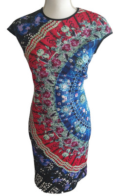 Clover Canyon Dress Size M Floral Scuba Neoprene Bodycon Colorful Sheath 