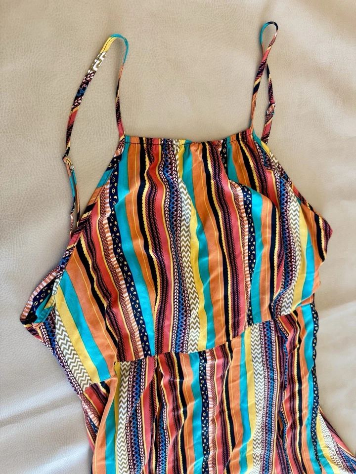 Vestido Indie Colorido Para Mujer Talla XL, Corbata Trasera, Bohemio, Vacaciones Vibrantes, Resort, Trop Foto 4 de 4