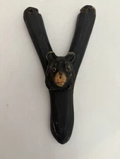 Vintage Wooden Glass Eyes Bear Hand Carved 8" Slingshot Wood