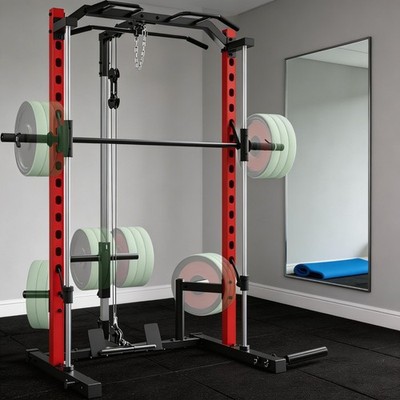 All-in-One Smith Machine Home Gym 1400lb Squat Rack with Cable Crossover Machine