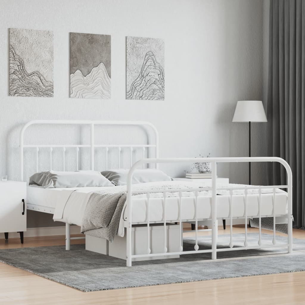 Bed Frame White Powder-coated steel 53.1x74.8 in