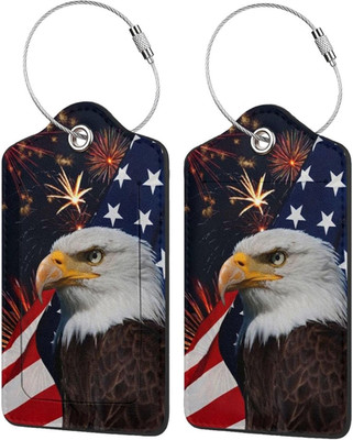 2 Pack Luggage Tags Travel American Flag Eagle PU Cute Leather Luggage Tag Name