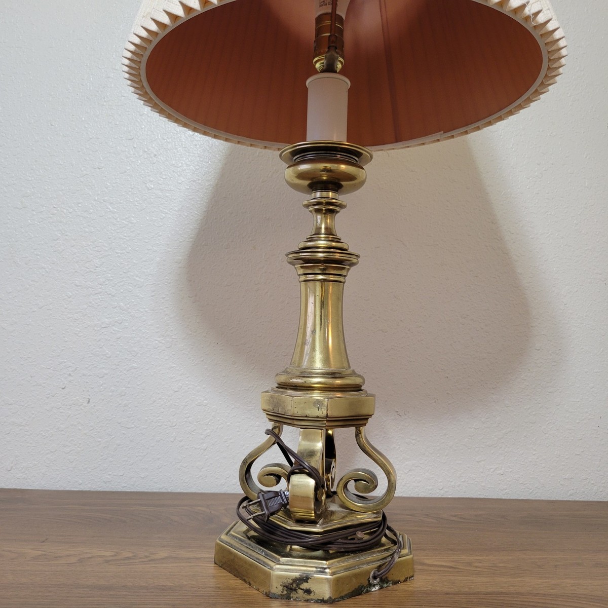 LEVITON | Vintage Brass Lamp eBay With STIFFEL Table Shade USA 