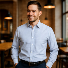 George Button Down Shirt Men  s Small Blue Check Classic Fit Long Sleeve