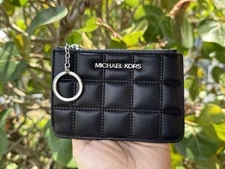MICHAEL KORS JET SET TRAVEL S COIN POUCH ID HOLDER WALLET QUILTED BLACK/SILVER