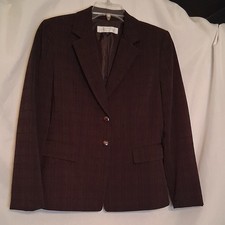 Tahari Arthur S. Levine Women's Blazer Sz 8P Brown Plaid Notch Lapel Two-Button