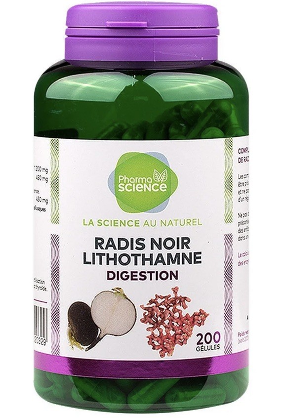 Pharmascience Radis Noir Lithothamne - 200 Gélules pour un Ventre Léger