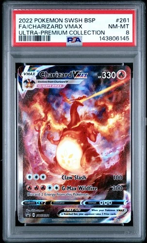 2022 POKEMON SWSH BLACK STAR PROMO #261 FULL ART/CHARIZARD VMAX PSA 8
