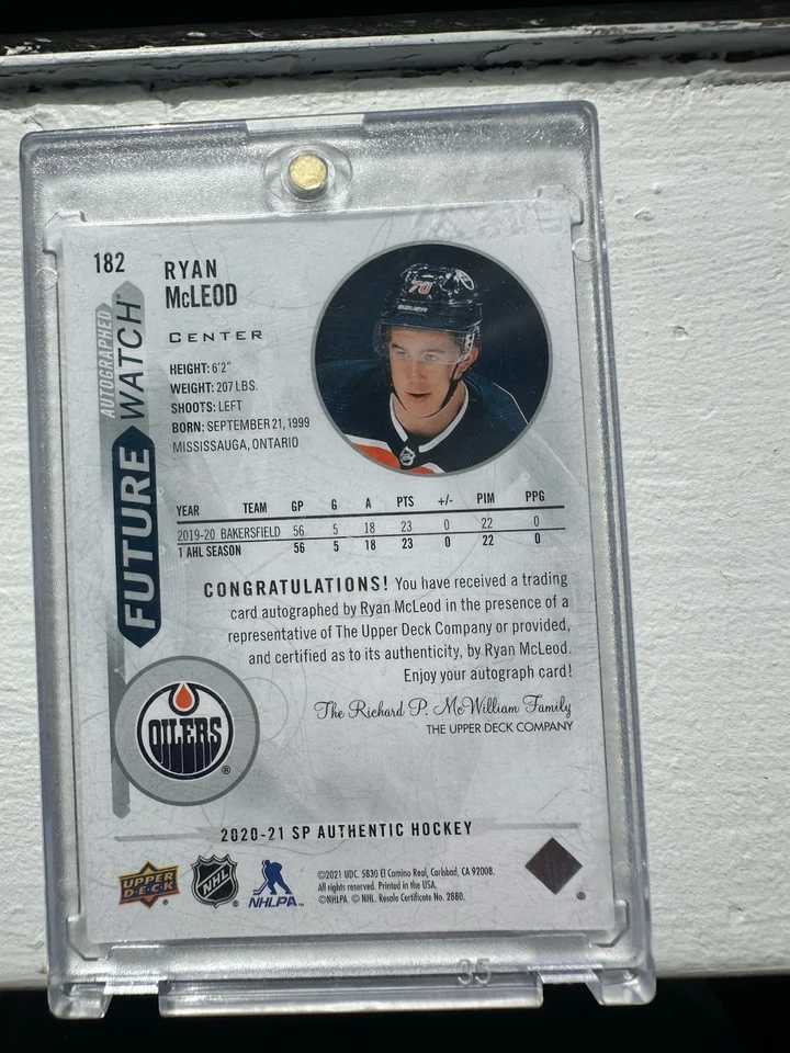 2020-21 SP Authentic Future Watch Auto RYAN McLEOD 783/999 Rookie Card# 182 - Image 2 of 2