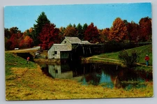 Old Mill On Its Placid Pond Golden Autumn Foliage Vintage Postcard