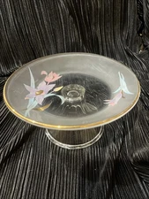 Vintage Hand-Painted Glass Compote with Floral Design
