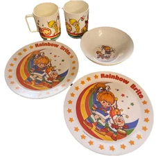 Vintage 1983 Rainbow Brite DEKA PLASTIC 5pc Set Plate Cup Bowl 80s Toys Melamine