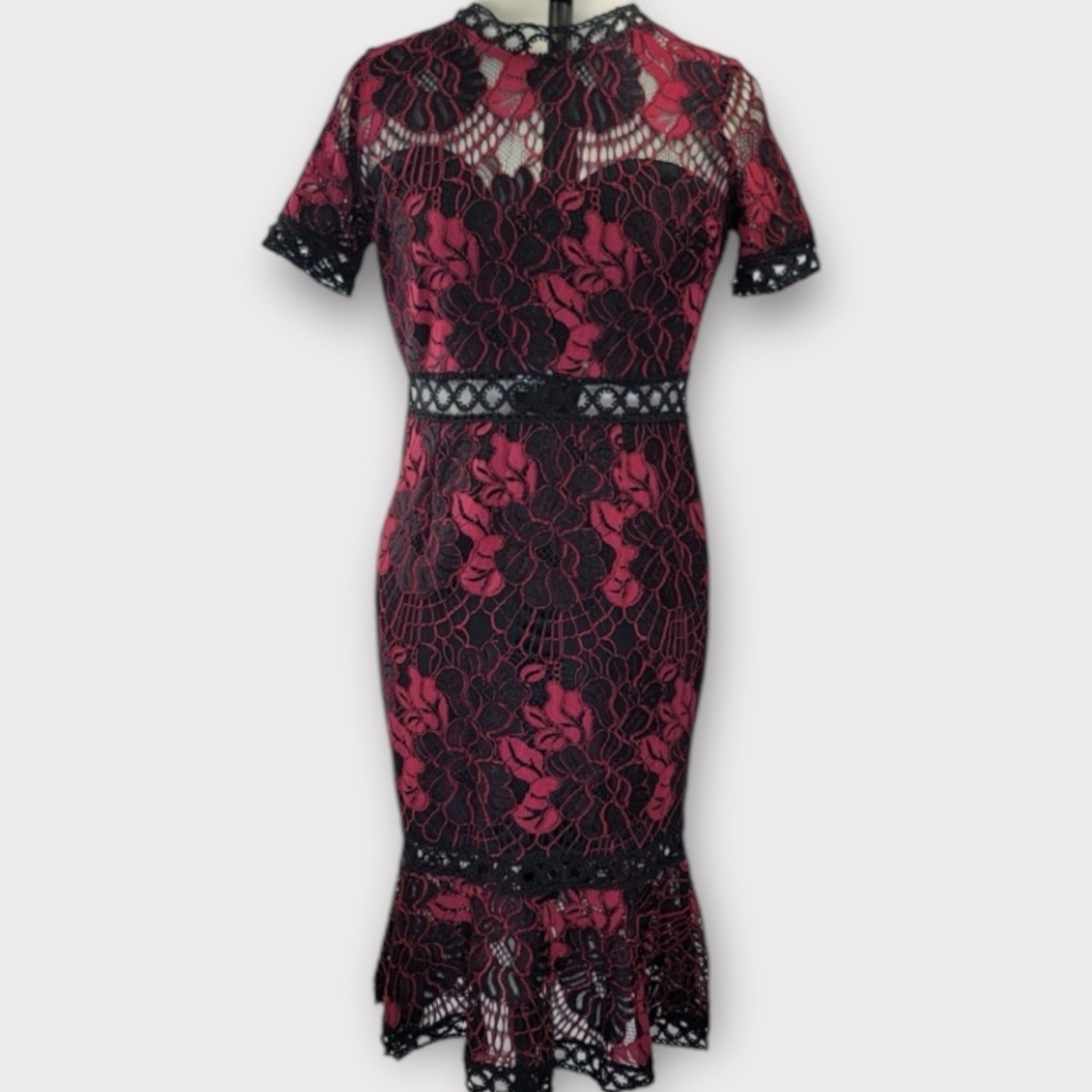 Soieblu Lace Mermaid Midi Dress Juniors Large Red Black Gothic Vamp Whimsigoth