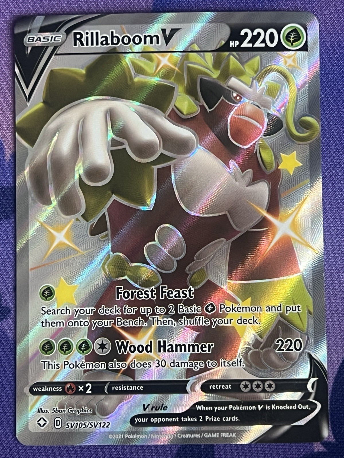 Rillaboom V SV105/SV122 - Shining Fates - Shiny Ultra Rare Holo Pokemon Card NM