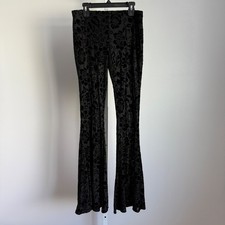 Rush Black Velvet Burnout sz S Witchy Goth Floral Bell Bottom Pants Flowy Boho