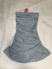Edikted white & blue striped tube ruched dress