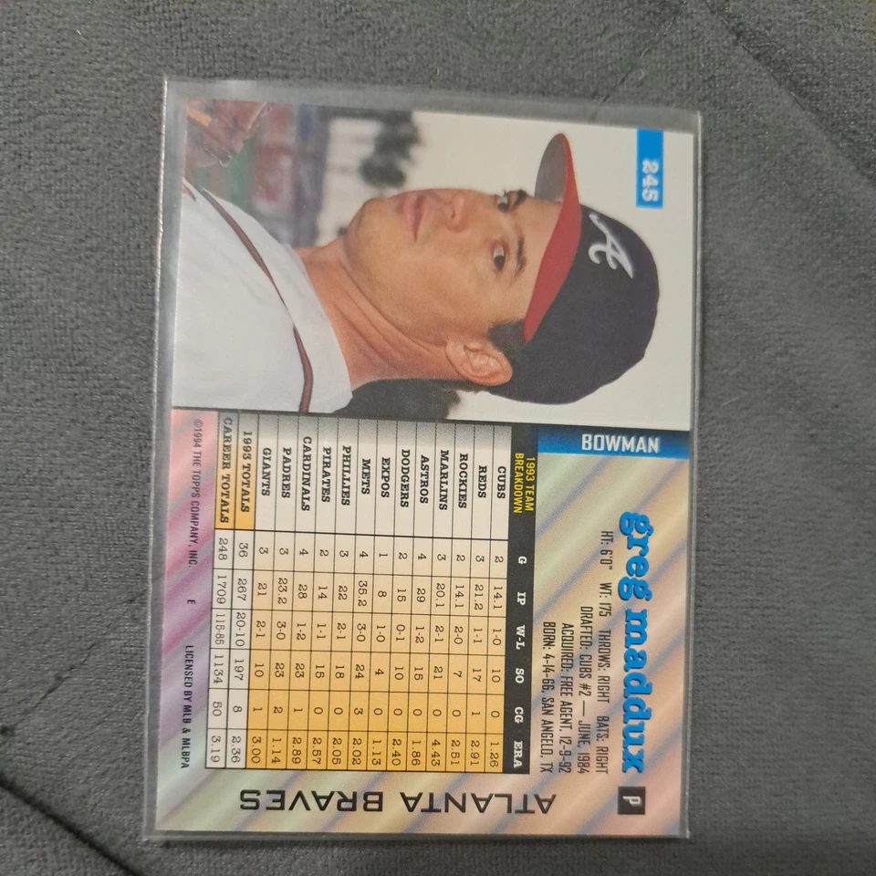 1994 Bowman - #245 Greg Maddux - Image 2 of 2