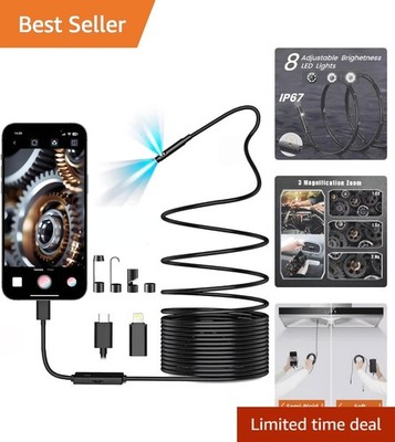 16.5ft Waterproof Inspection Camera - Dual Lens Borescope with LED Lights