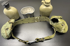 VTG Military Issue: 2 Canteens, 2 Pouches, Cup and Web Belt Set 1973 Made in USA