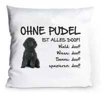 "Kissenbezug 40X40Cm \"Ohne Pudel Ist Alles Doof!\" Schwarzer Pudel Hund Deko"