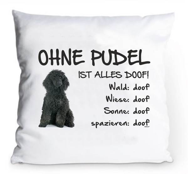 "Kissenbezug 40X40Cm \"Ohne Pudel Ist Alles Doof!\" Schwarzer Pudel Hund Deko"-image