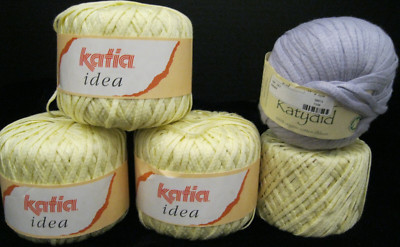 LOT OF 3 SM SKEINS YELLOW KATIA IDEA YARN PLUS EXTRA  AND 1 KATYDID IN LAVENDER