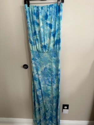 Young Fabulous & Broke Dress Blue Tie Dye Strapless Maxi Size Small