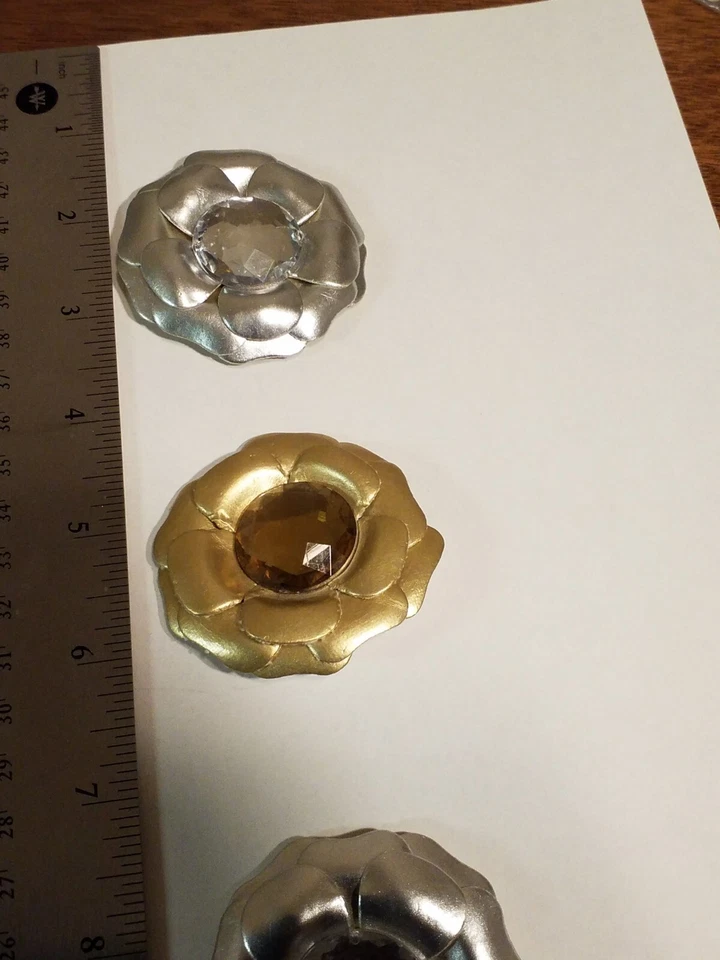 Set Of 3 Decorative Snaps Metallic Flowers 2 Silver 1 Gold With Rhinestone Denim - Image 4 of 4