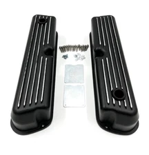 Black Tall Finned Aluminum Valve Covers For 1962-1985 SBF 289, 302, 5.0 & 351W