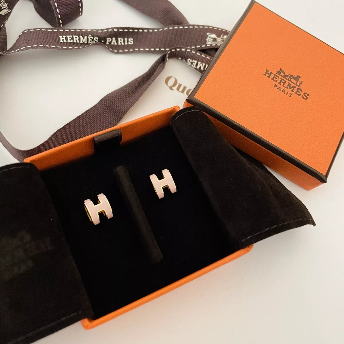 Hermes Earrings Pop H Dragee in Lacquer/Metal with Rose Gold Plated - US