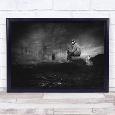 I'm Lost In A Dream alter Mann sitzend Glasflasche Gehstock surrealer Druck