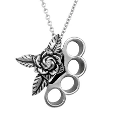 Rose Necklace Brutal Brass Knuckles Pendant w Swarovski Crystal Jewelry Controse