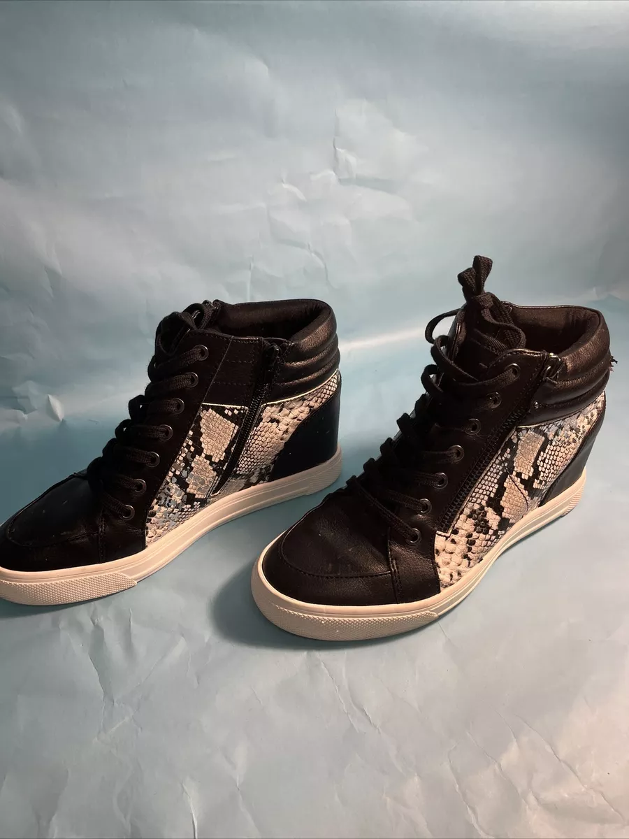 Aldo Ailanna Black Faux Snakeskin heeled Hidden High Top Sneakers