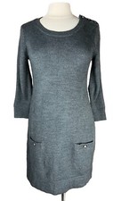Bass On Bass & Co (Size S) Gray Dress 3/4 Sleeve Pullover Sweater Pockets Midi