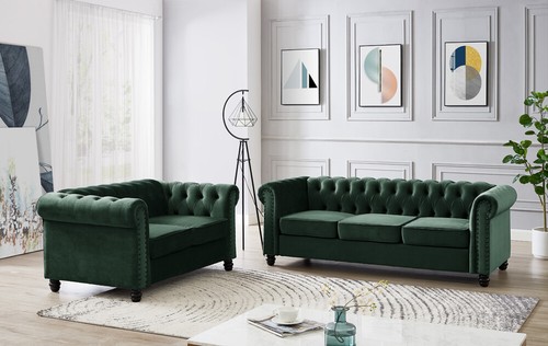 Chesterfield Velvet Sofa 3 2 Seater Couch Suite Tufted With Studded Arm New - Picture 12 of 64