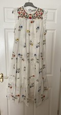 Zara Oyster White Midi Embroidered Dress Size L