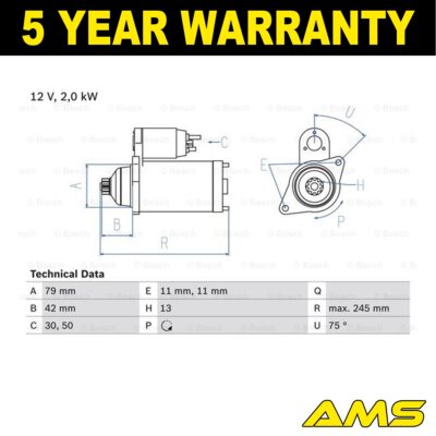 Fits VW Audi Skoda Seat Cupra 2.0 D TDi + Other Models Starter Motor AMS
